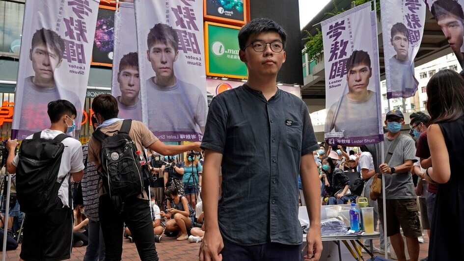 Hong Kong activist Joshua Wong attends an activity for the upcoming Legislative Council elections in Hong Kong.