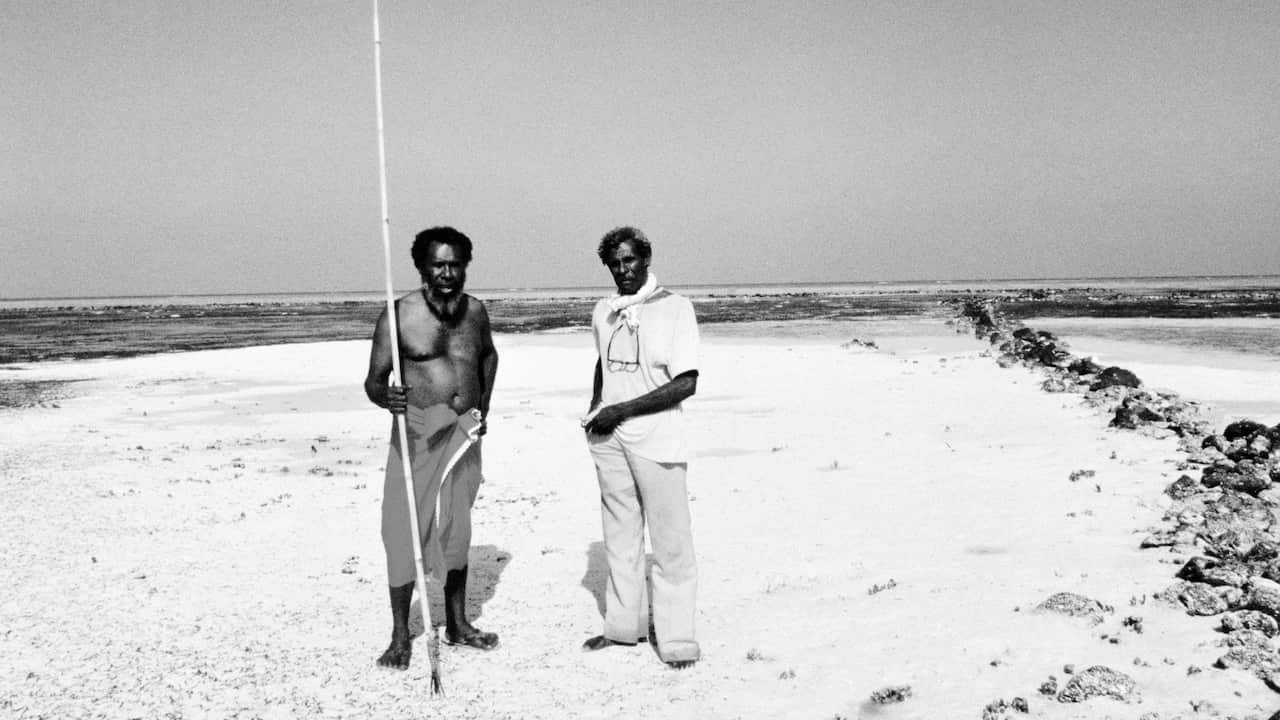  Eddie Mabo (left) and Jack Wailu at home on the island of Mer in the Torres Strait Islands in 1990