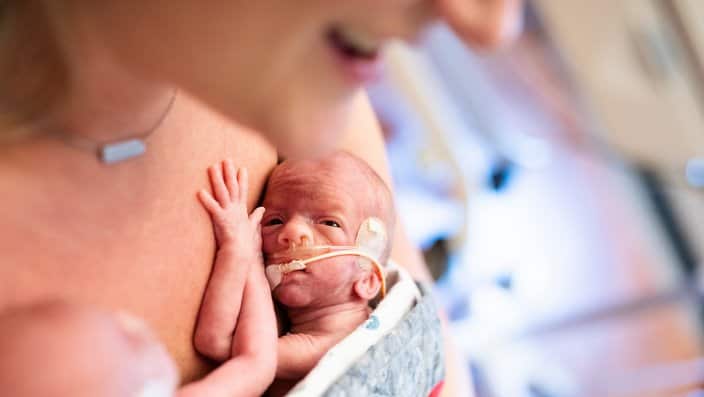 29 Week Premature Twins are Held Together with Skin to Skin By Mother in Hospital in the NICU
