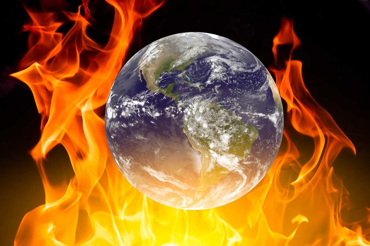 Planet Earth on the background of fire. The concept of heat and global temperature rise
