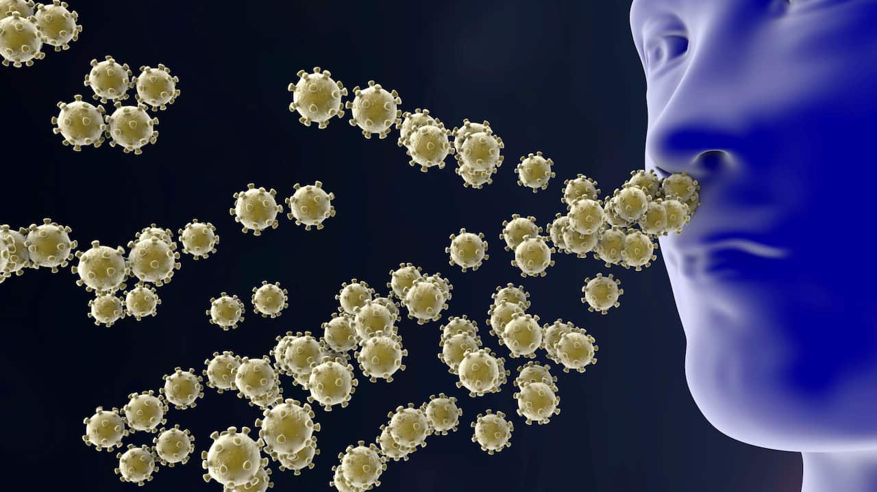 Infection of a person by respiratory viruses, illustration. Conceptual image.