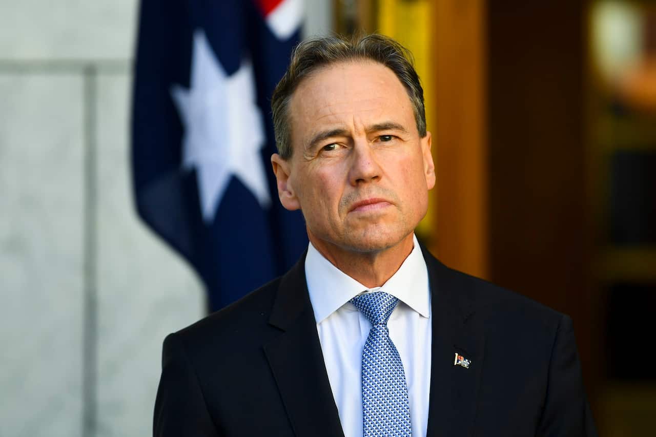 Australian Health Minister Greg Hunt speaks during a press conference at Parliament House in Canberra, Thursday, May 27, 2021. (AAP Image/Lukas Coch) NO ARCHIVING