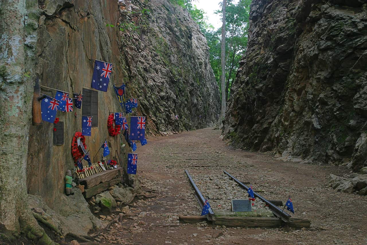 The railway track monument at Hellfire Pass Memorial Museum.