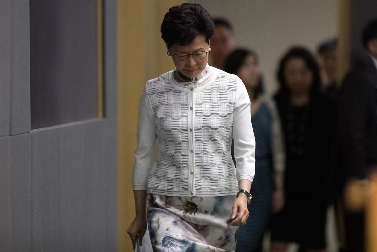 Hong Kong Chief Executive Carrie Lam Cheng Yuet-ngor arrives for a press conference at the Central Government Headquarters in Hong Kong