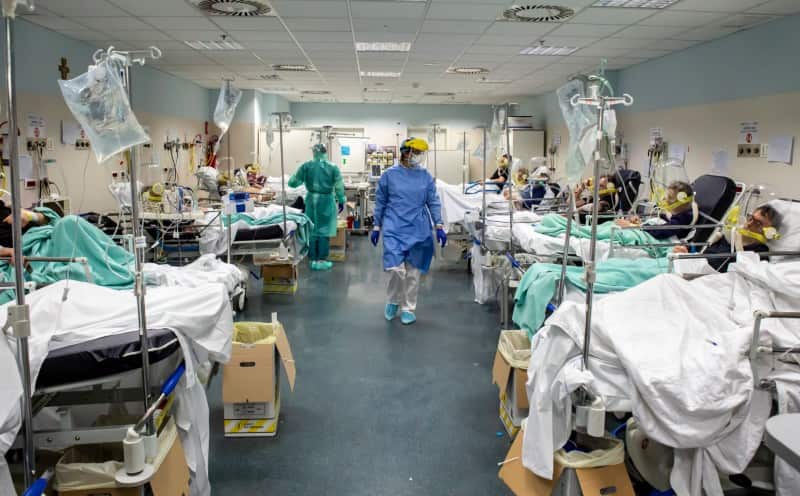 Covid-19 patients in the ER, modified as a coronavirus patient ward in John XXIII hospital in Bergamo, Italy.