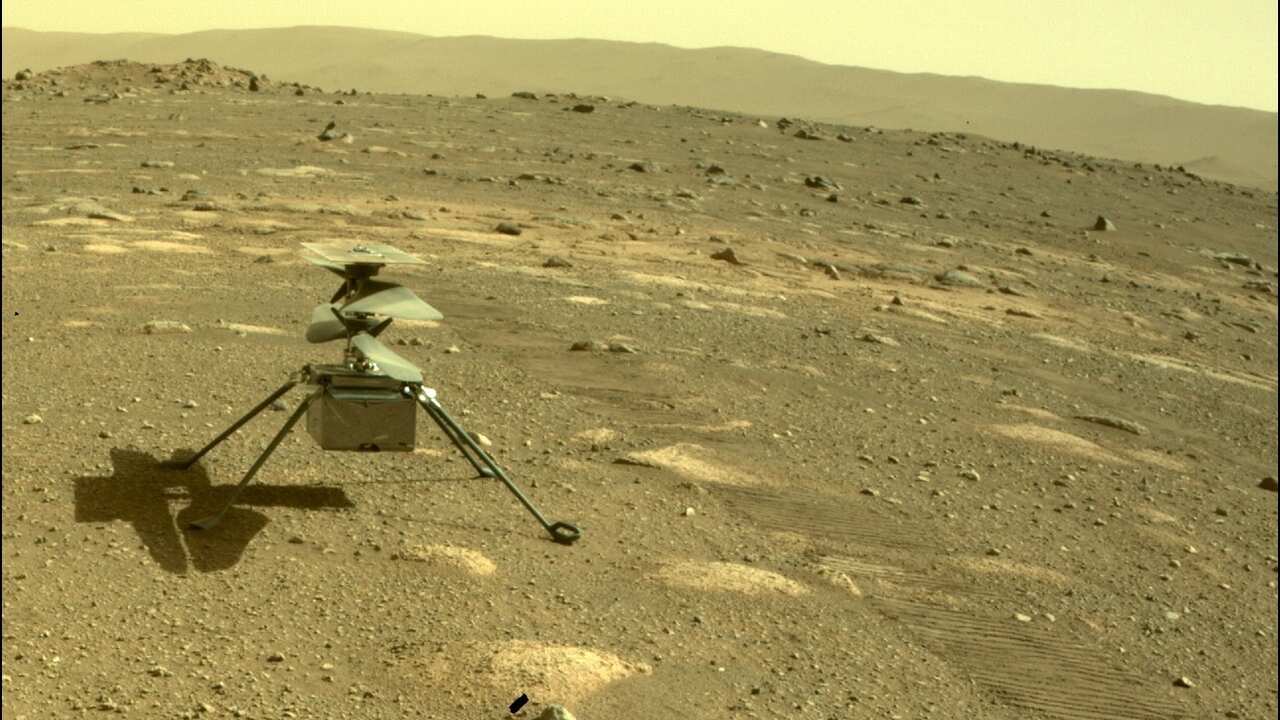 A handout photo made available by NASA shows the Ingenuity Helicopter after it was detached from NASA's Perseverance Mars rover, 04 April 2021.