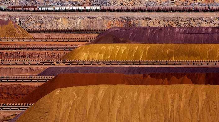 An undated handout photo released by Rio Tinto on 25 June 2008 of iron ore piles at Parker Point, Dampier, Western Australia