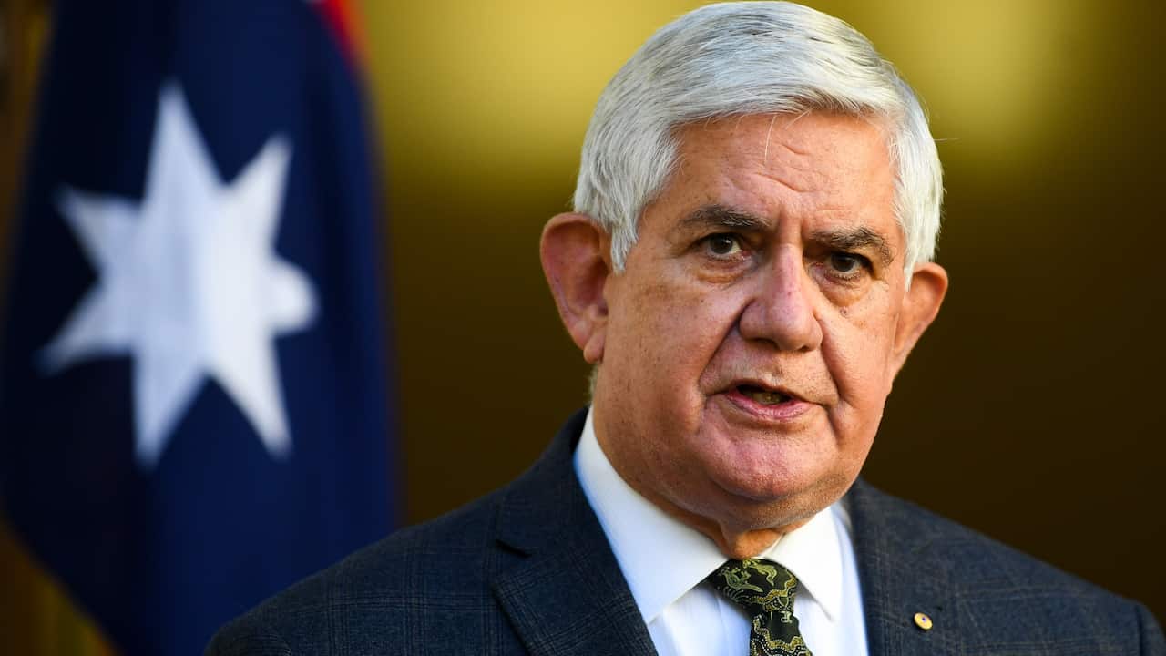 Minister for Indigenous Australians Ken Wyatt speaks to the media during a press conference at Parliament House in Canberra, Tuesday, August 17, 2021