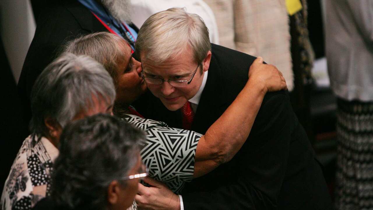 Kevin Rudd with native Australians