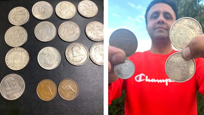 Sarbrinder Singh Kular showing his coin collection