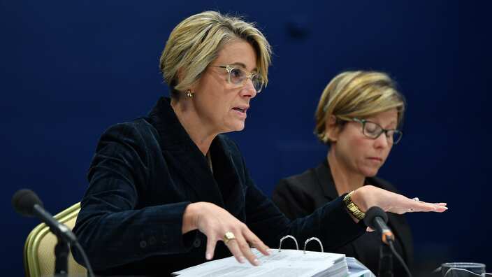 Labor Senator Kristina Keneally (left) and Labor Senator Jenny McAllister during  Freedom of the Press inquiry in Sydney, 2019. 