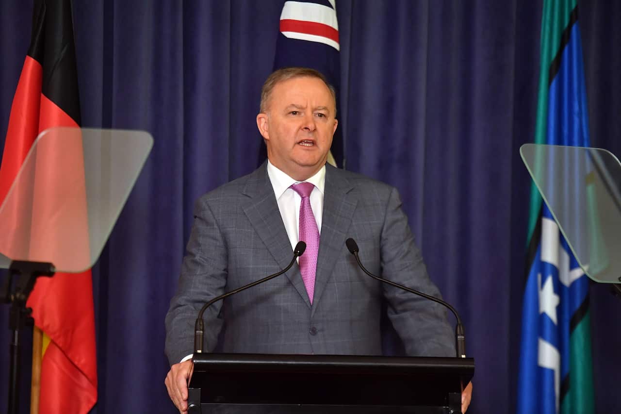 Leader of the Opposition Anthony Albanese delivers his fifth vision statement "Australia Beyond the Coronavirus" to the Labor caucus at Parliament House in Canberra, Monday, May 11, 2020. (AAP Image/Mick Tsikas) NO ARCHIVING