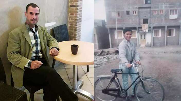 Mahmoud Moussa posing in Greece and in His Hometown