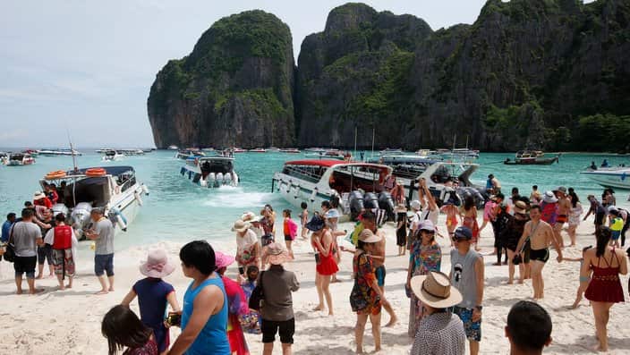  The popular tourist destination of Maya Bay in the Andaman Sea 
