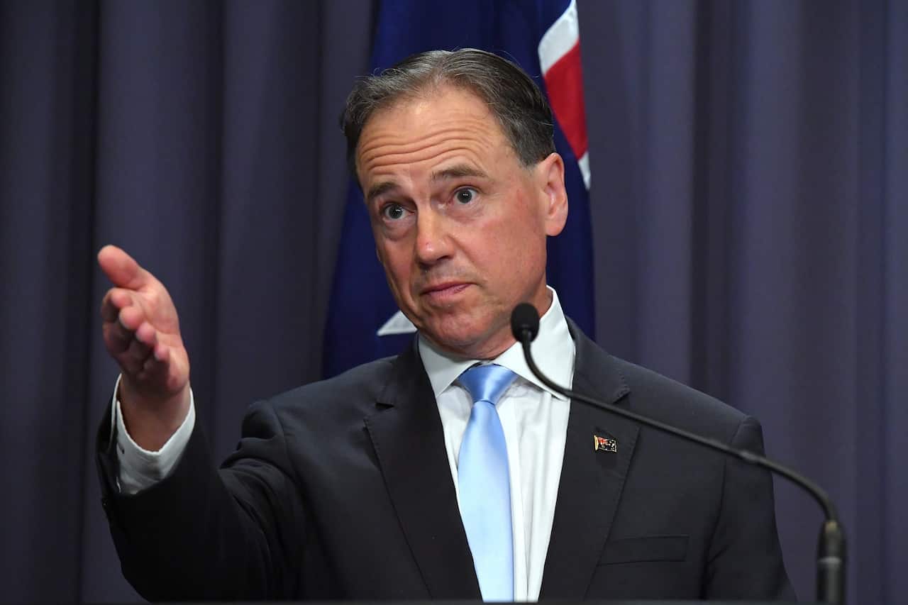 Minister for Health Greg Hunt at a press conference at Parliament House in Canberra, Tuesday, November 30, 2021. (AAP Image/Mick Tsikas) NO ARCHIVING