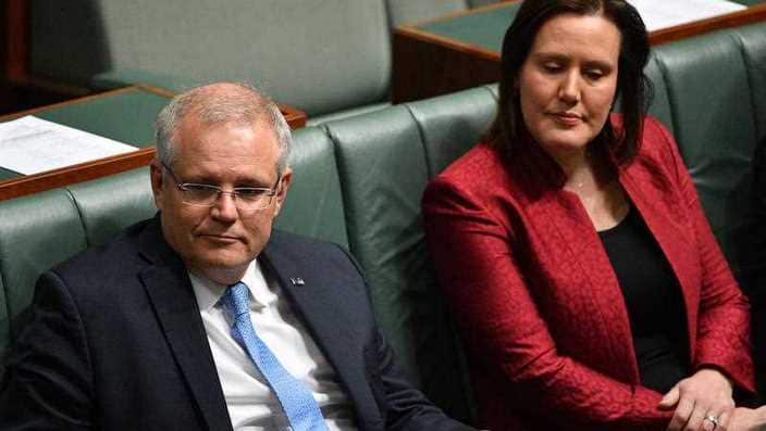 Prime Minister Scott Morrison and Minister for Women Kelly O'Dwyer during a division in the House of Representatives at Parliament House. 