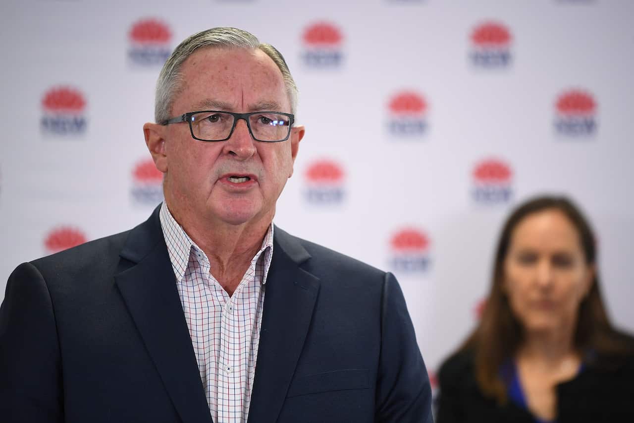NSW Health Minister Brad Hazzard speaks to the media in Sydney, Sunday, May 24, 2020. (AAP Image/Joel Carrett) NO ARCHIVING