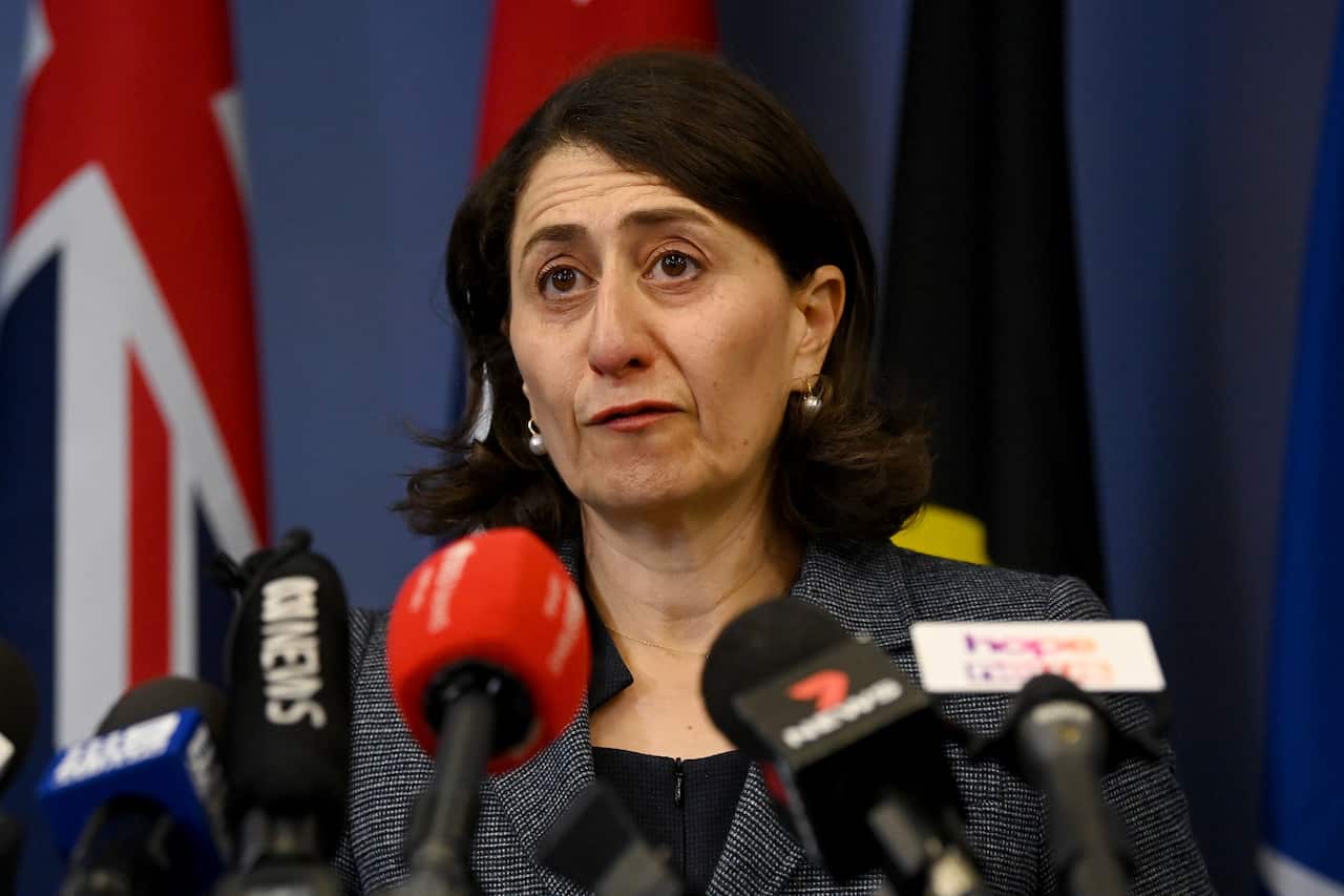 NSW Premier Gladys Berejiklian speaks to the media during a press conference to announce her resignation, in Sydney, Friday, October 1, 2021. (AAP Image/Bianca De Marchi) NO ARCHIVING