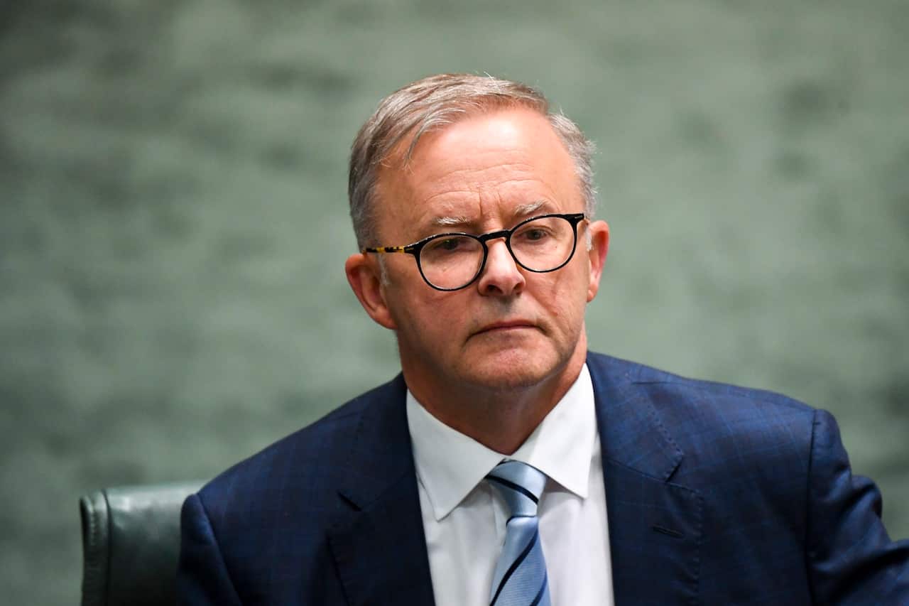 Australian Opposition Leader Anthony Albanese reacts during Question Time in the House of Representatives at Parliament House in Canberra, Thursday, February 10, 2022. (AAP Image/Lukas Coch) NO ARCHIVING