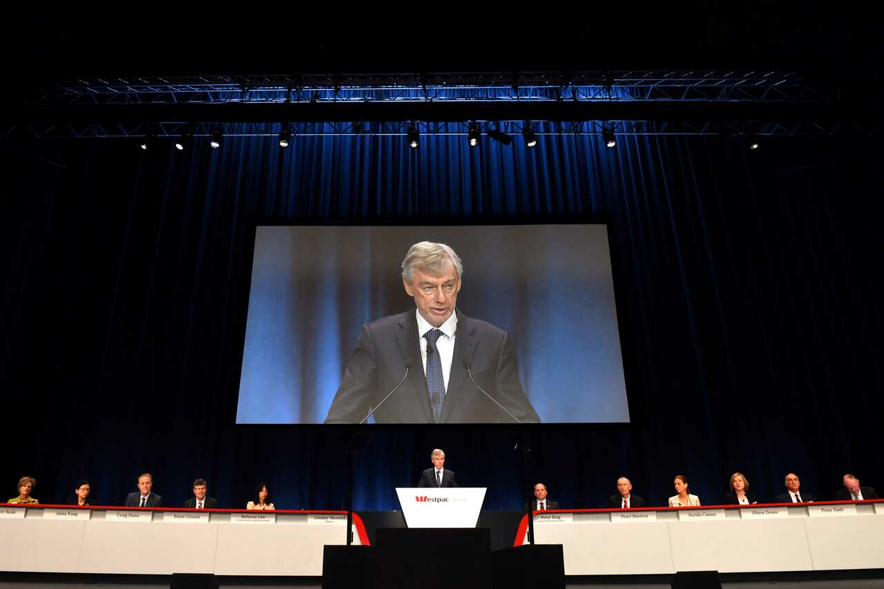Westpac chairman Lindsay Maxsted at the Westpac Annual General Meeting (AGM) at Darling Harbour in Sydney, Thursday, December 12, 2019. (AAP Image/Mick Tsikas) NO ARCHIVING