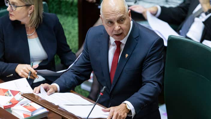 Victorian Treasurer Tim Pallas speaks during the Victorian budget hand down at Parliament House in Melbourne, Monday, May 27, 2019. (AAP Image/Daniel Pockett) NO ARCHIVING