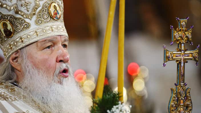 Christmas church service at the Christ the Savior Cathedral. Patriarch of Moscow and Russia Kirill during the church service.January 07, 2019. Russia, Moscow. Photo credit: Alexander Miridonov/Kommersant/Sipa USA .