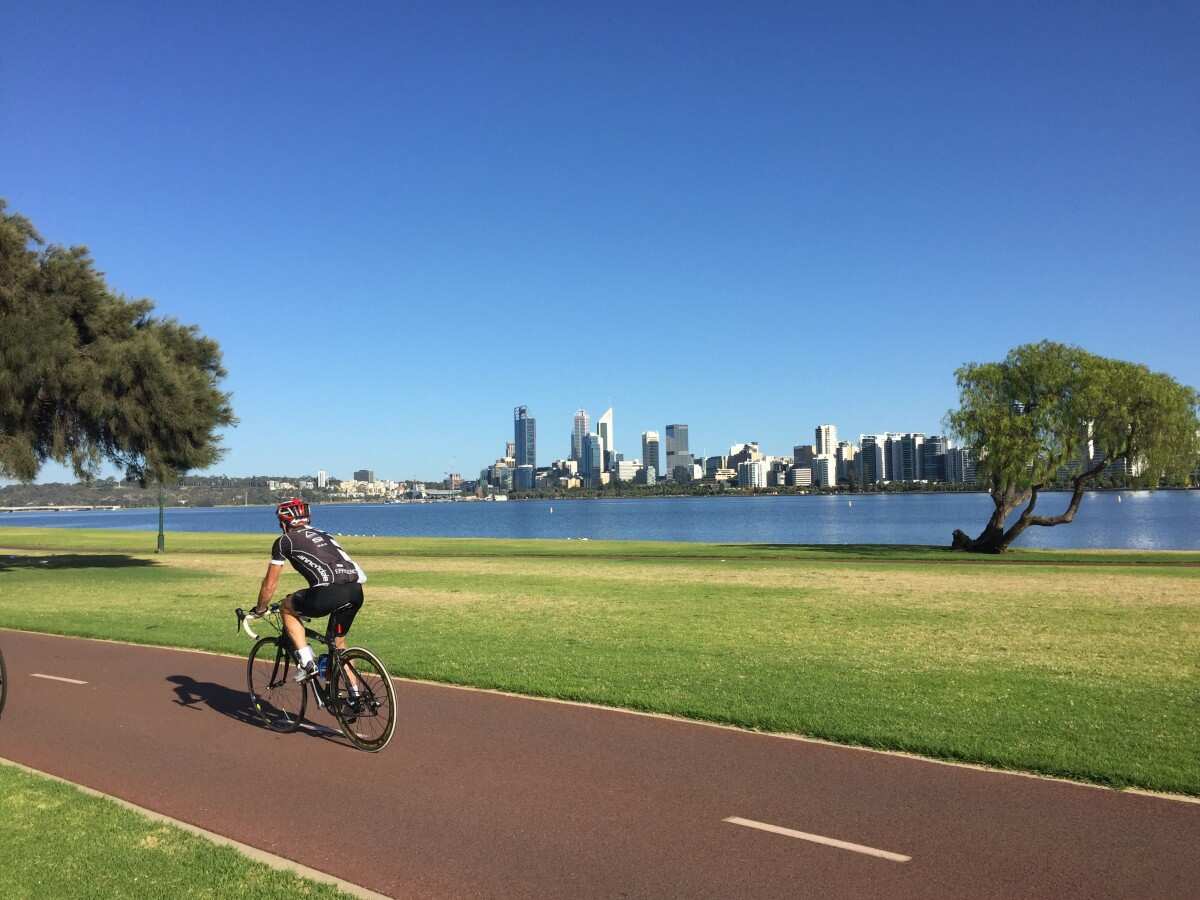 Cycling along Swam River in Perth