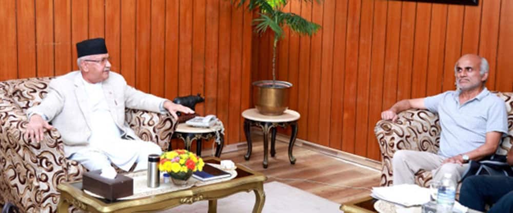 Dr Govinda KC meeting Nepal's Prime Minister KP Sharma Oli over his demands to reform medical education sector in the country on 11 August 2018.