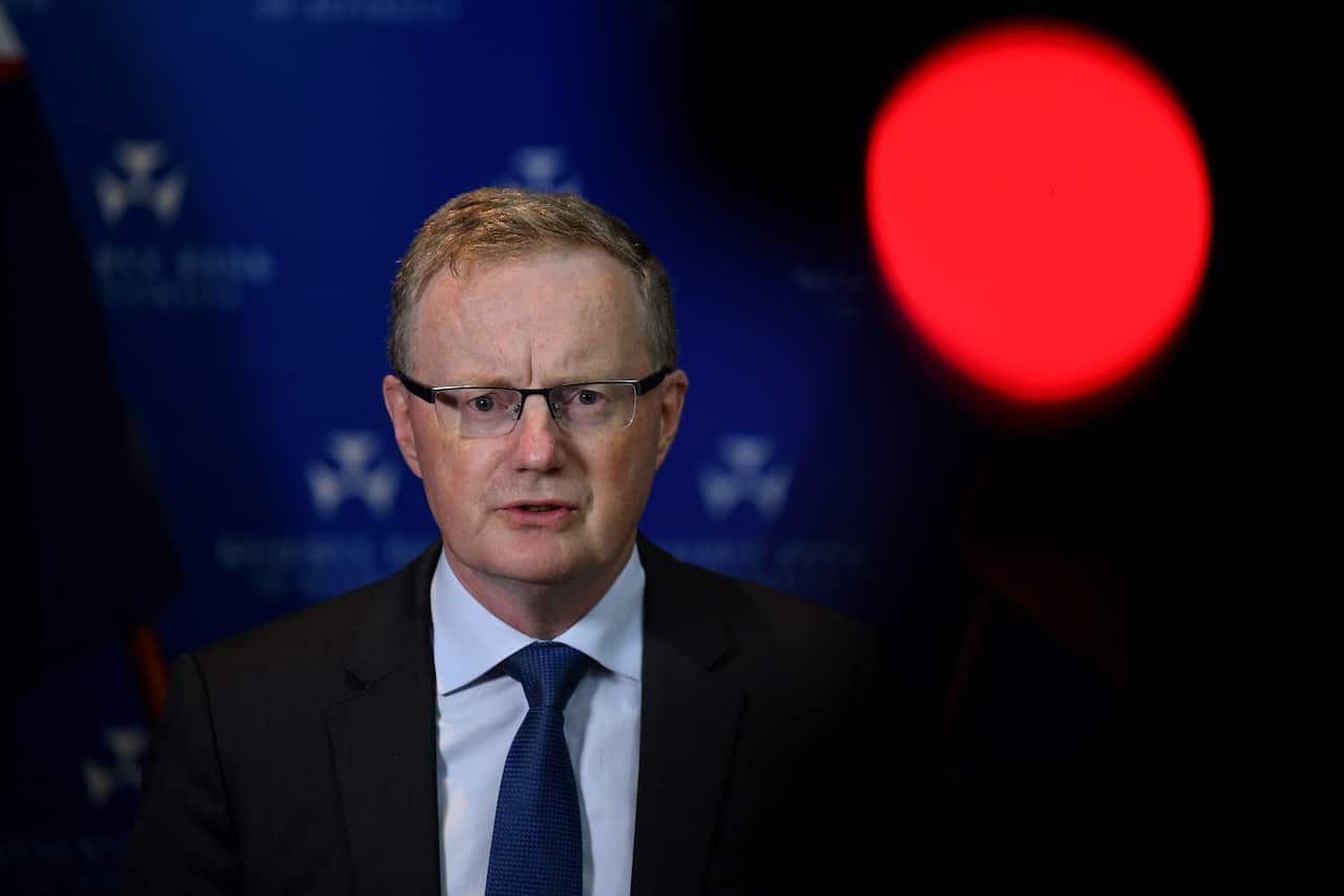 Governor of the Reserve Bank of Australia (RBA) Phillip Lowe speaks to the media during a press conference in Sydney, Tuesday, April 21, 2020. 