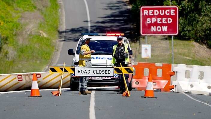 A road block is seen at Miles Street in Coolangatta on the Gold Coast, Tuesday, 7 April, 2020. 