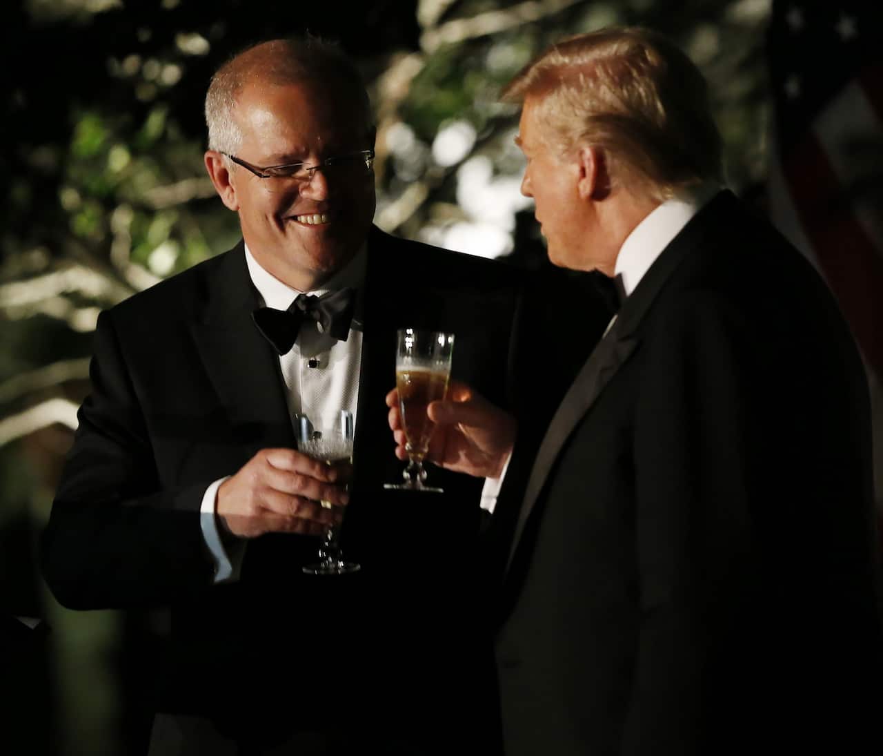 US President Donald J. Trump (R) and Prime Minister of Australia Scott Morrison (L) toast as they speak in the Rose Garden outside the White House for a state dinner in Washington, DC, USA, 20 September 2019 (reissued 30 September 2019).