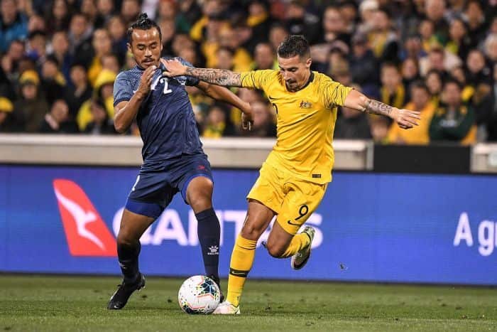Socceroos defeated Nepal in the World Cup qualifying in Canberra - Jamie Maclaren had two goals in the opening 20 minutes. (AAP: James Gourley)
