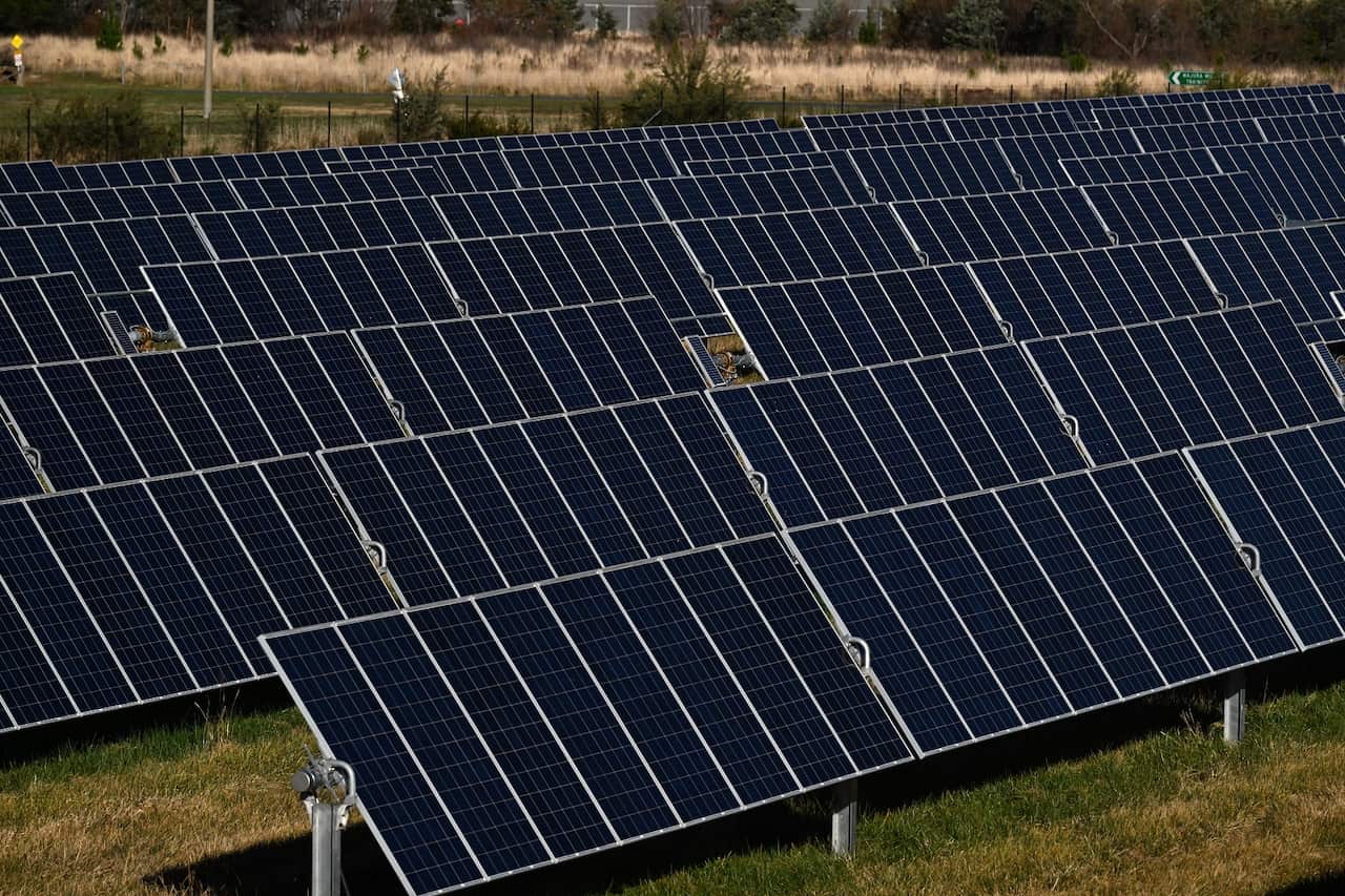Solar panels are seen at solar farm on the northern outskirts of Canberra, Wednesday, June 15, 2022. (AAP Image/Mick Tsikas) NO ARCHIVING