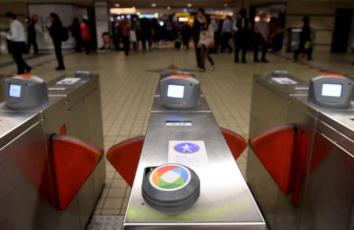Stock images of Transport Sydney Trains, Opal card reader at Town Hall station, Sydney, Monday, Sept. 2, 2013. (AAP Image/Dan Himbrechts) NO ARCHIVING