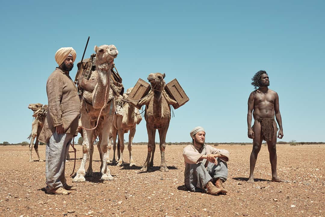 A still from the film The Furnace, showcasing cameleers in outback Australia in the 19th century and their relationship with Indigenous Australians
