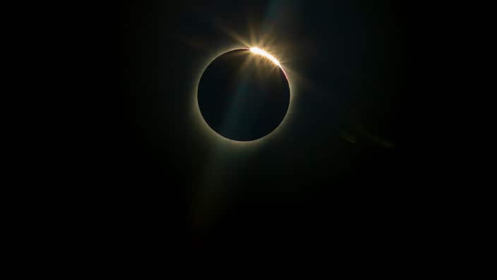 The moon blocks the sun during a total solar eclipse