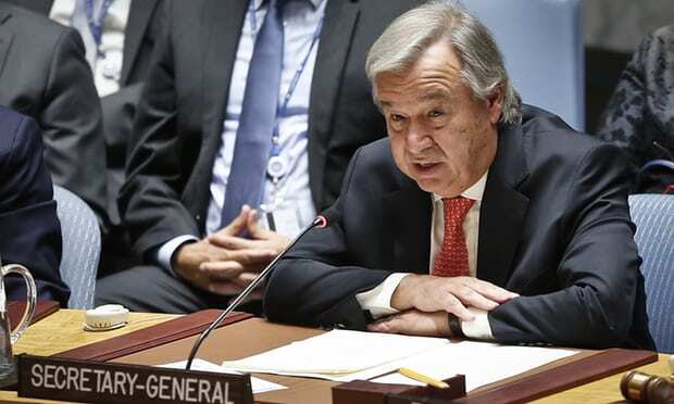 O secretário de estado das Nações Unidas, o português António Guterres na luta pela paz na Ucrânia