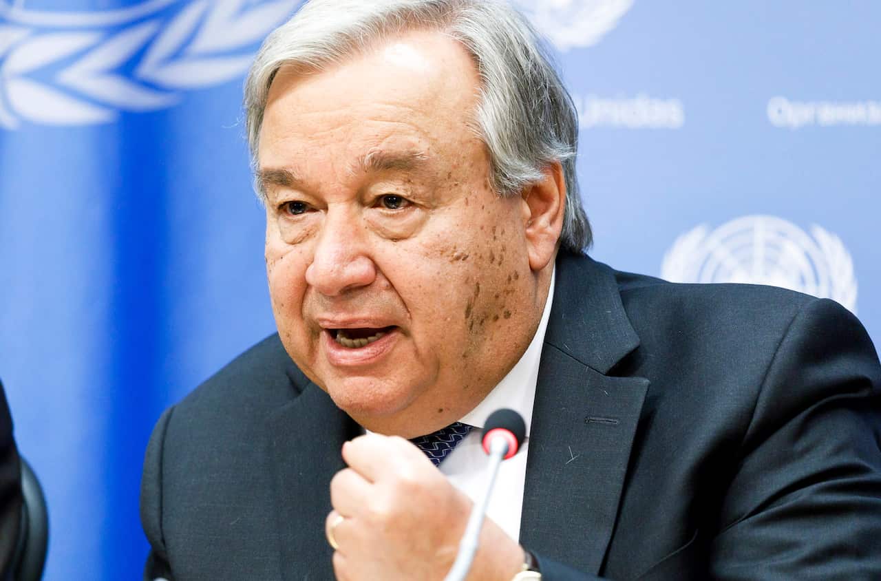 United Nations Secretary-General Antonio Guterres during a press conference ahead of this year's General Assembly of the United Nations 
