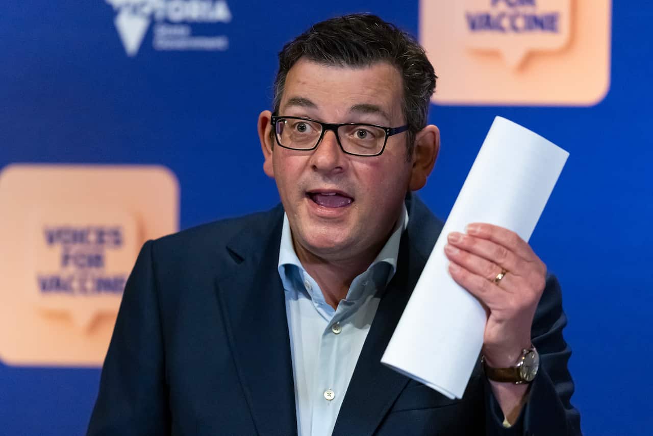 Victorian Premier Daniel Andrews speaks during a press conference in Melbourne.