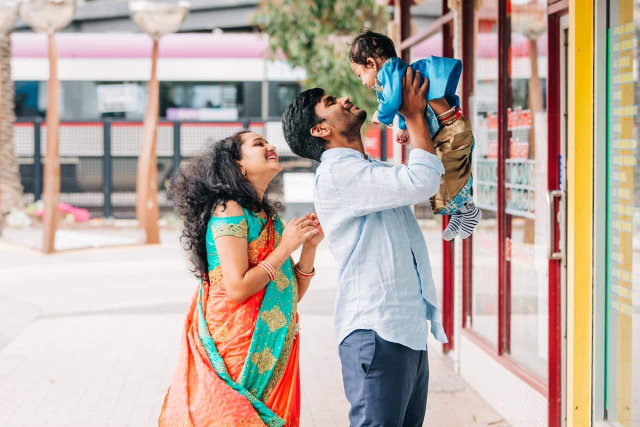 Madhukar Nimala with his wife and son.