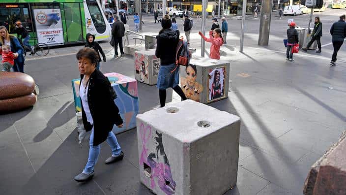 Bollards are seen in the CBD district in Melbourne