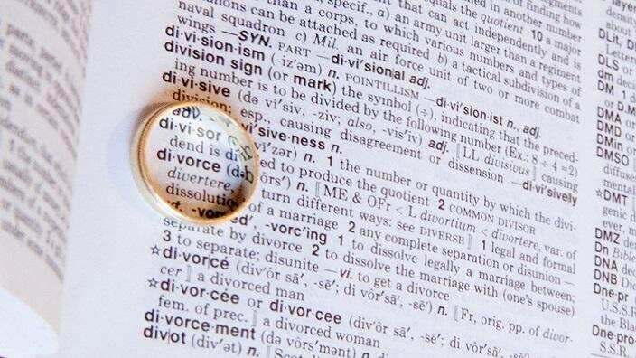 wedding ring over word divorce