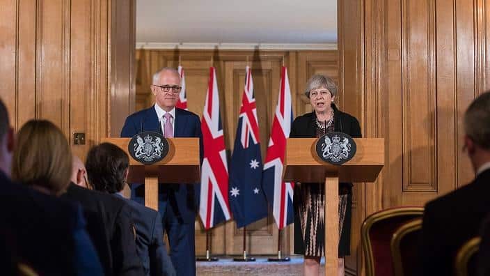 Britain's Prime Minister Theresa May and Prime Minister Malcolm Turnbull