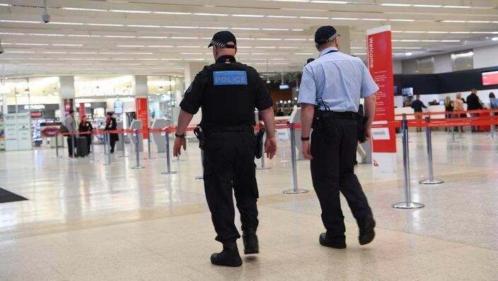 Police at the check-in area 