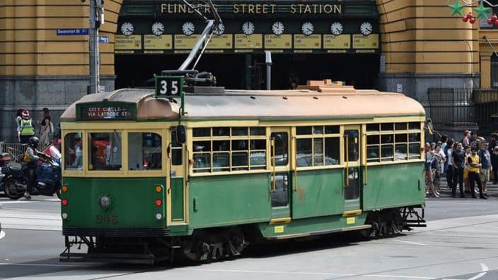 A tram in front of Flinders Street Station in Melbourne (AAP)