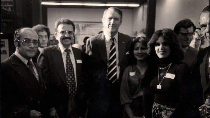 A photo of then Prime Minister Malcolm Fraser, visiting Radio 2EA in Sydney, pictured here with the Assyrian program in 1978