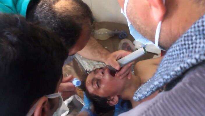 Image from video provided by Qasioun News Agency following a suspected chemical attack in in Khan Sheikhoun, Syria