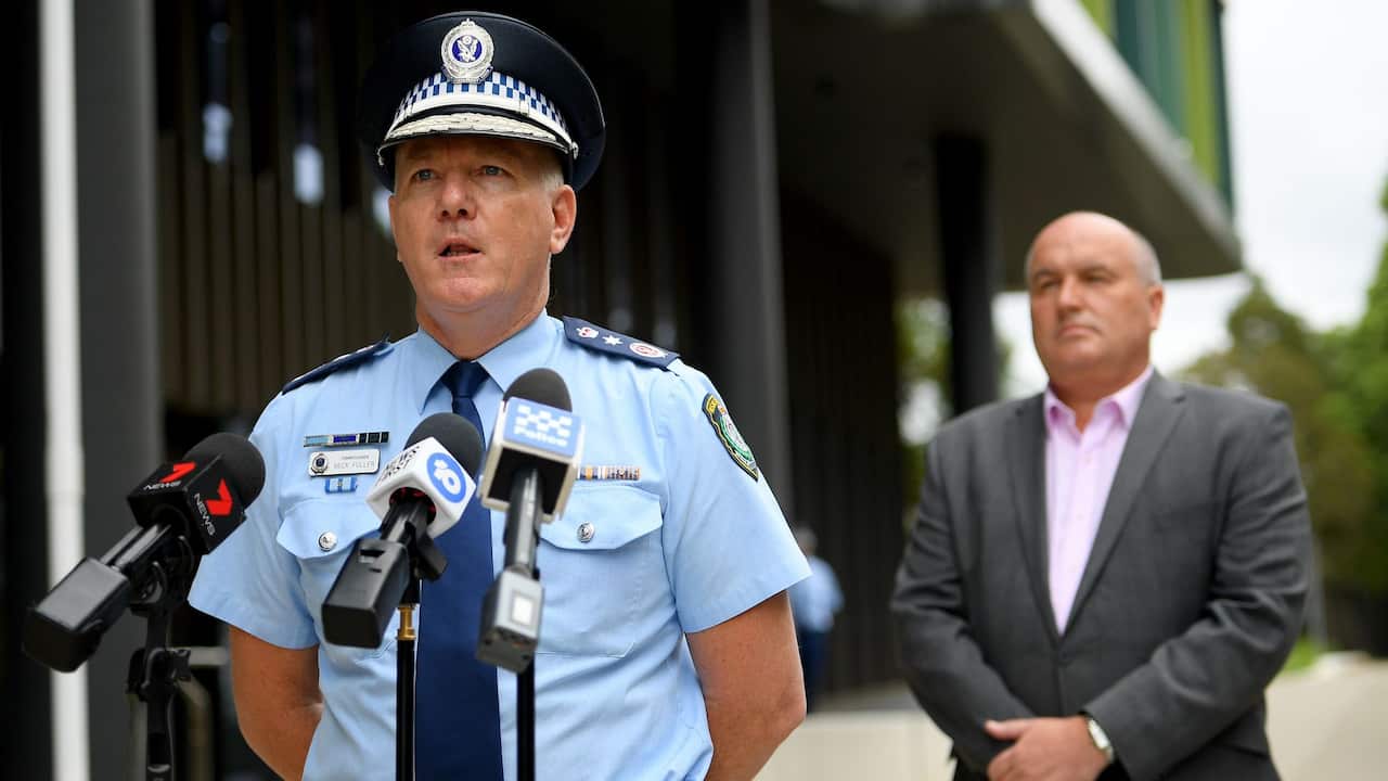 NSW Police Commissioner Mick Fuller and NSW Police Minister David Elliott address media