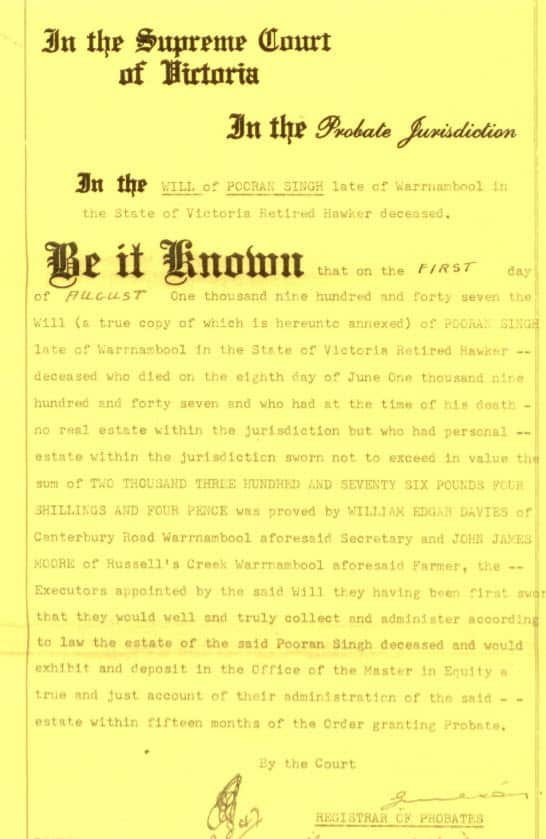 Page 1 or Pooran Singh's will