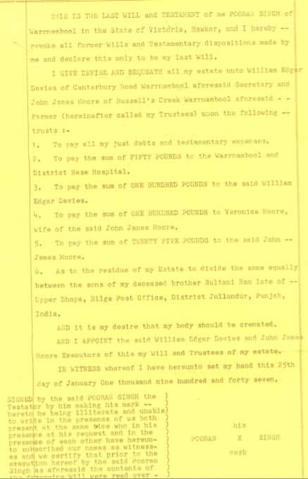 Page 2 of Pooran's will which also bequeathed money to his family in India